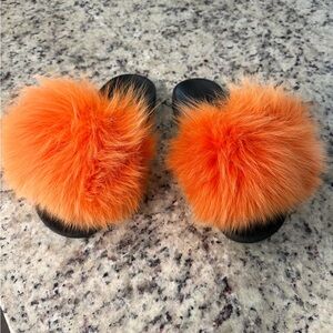 Real fur Slides orange